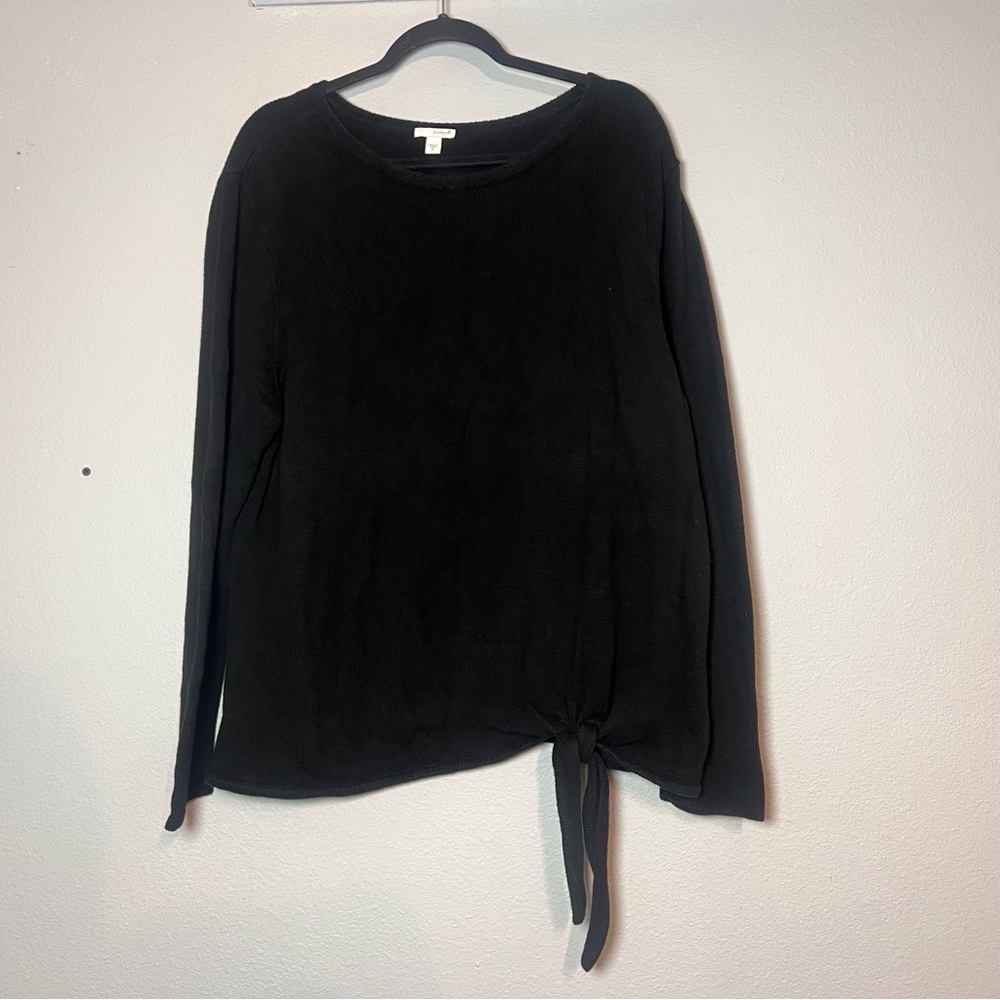 Pure Jill Sweater Tie Front Black Wide Neck Cotton Wool Blend Size XL